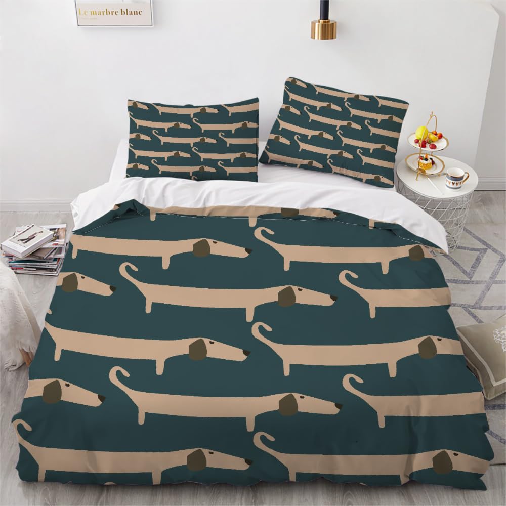 Housse de couette Teckel 220x240 cm anti-glisse avec fermeture éclair parure de lit 2 personnes