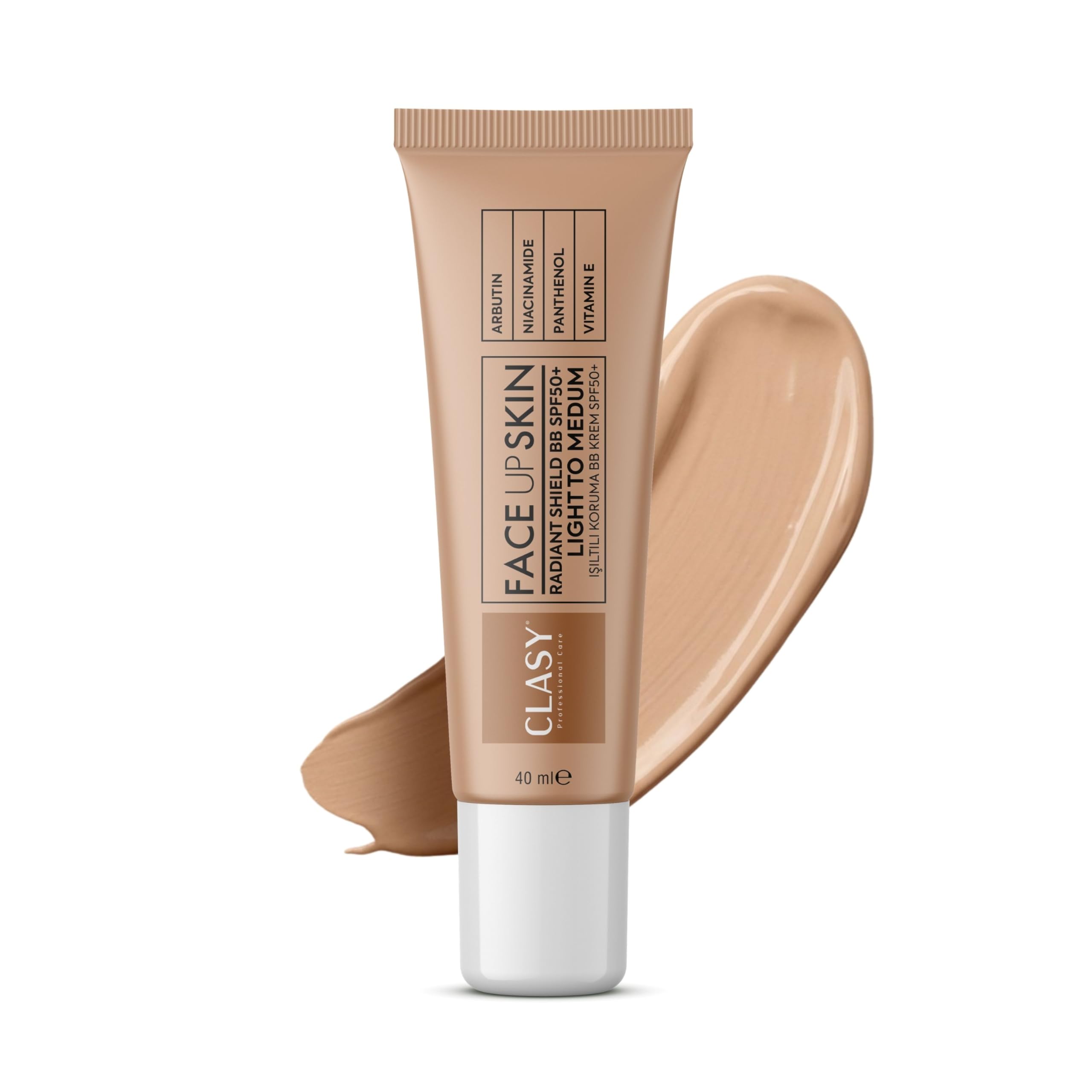 Clasy Care Face Up Skin Radiant Shield BB Krem SPF30 – Medium to Dark – Leke Karşıtı BB Krem Hiperpigmentasyon için Arbutin,%10 Niacinamid, Panthenol & E Vitamini ile – 40 ml (Light to Medium)