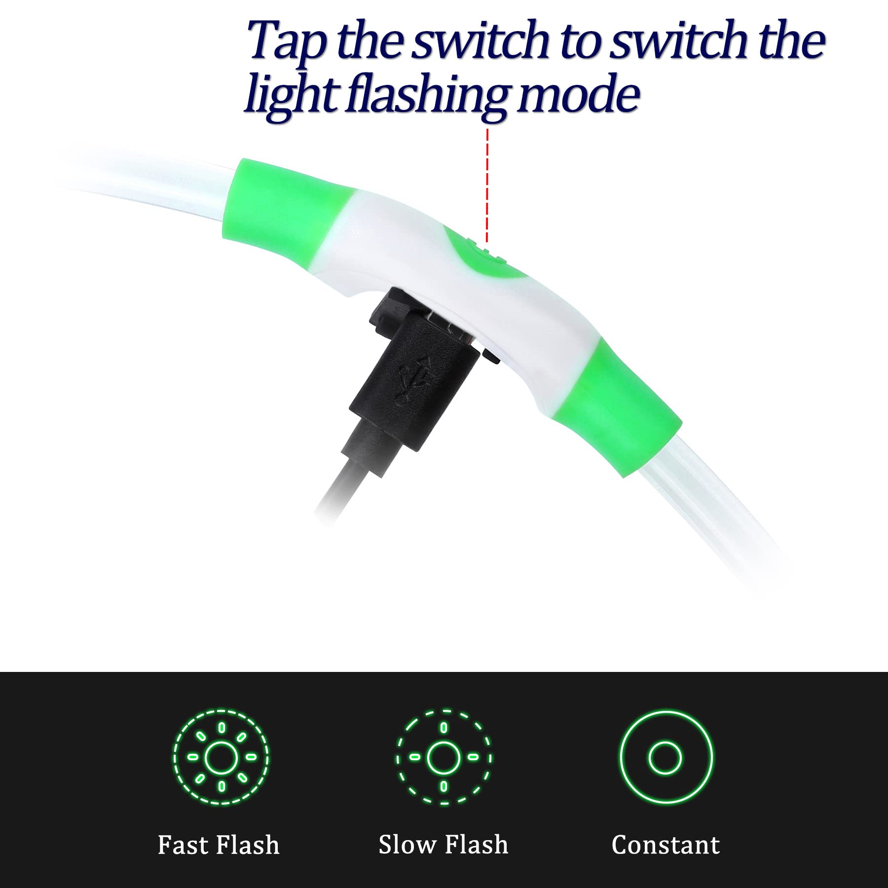 Coolzon Collare Luminoso per Cani USB Ricaricabile, Collare Cane Luminoso Impermeabile con 3 Modalità Di Luce, Regolabile Collare LED per Cani Gatti Taglia Piccola Media Grande,Verde