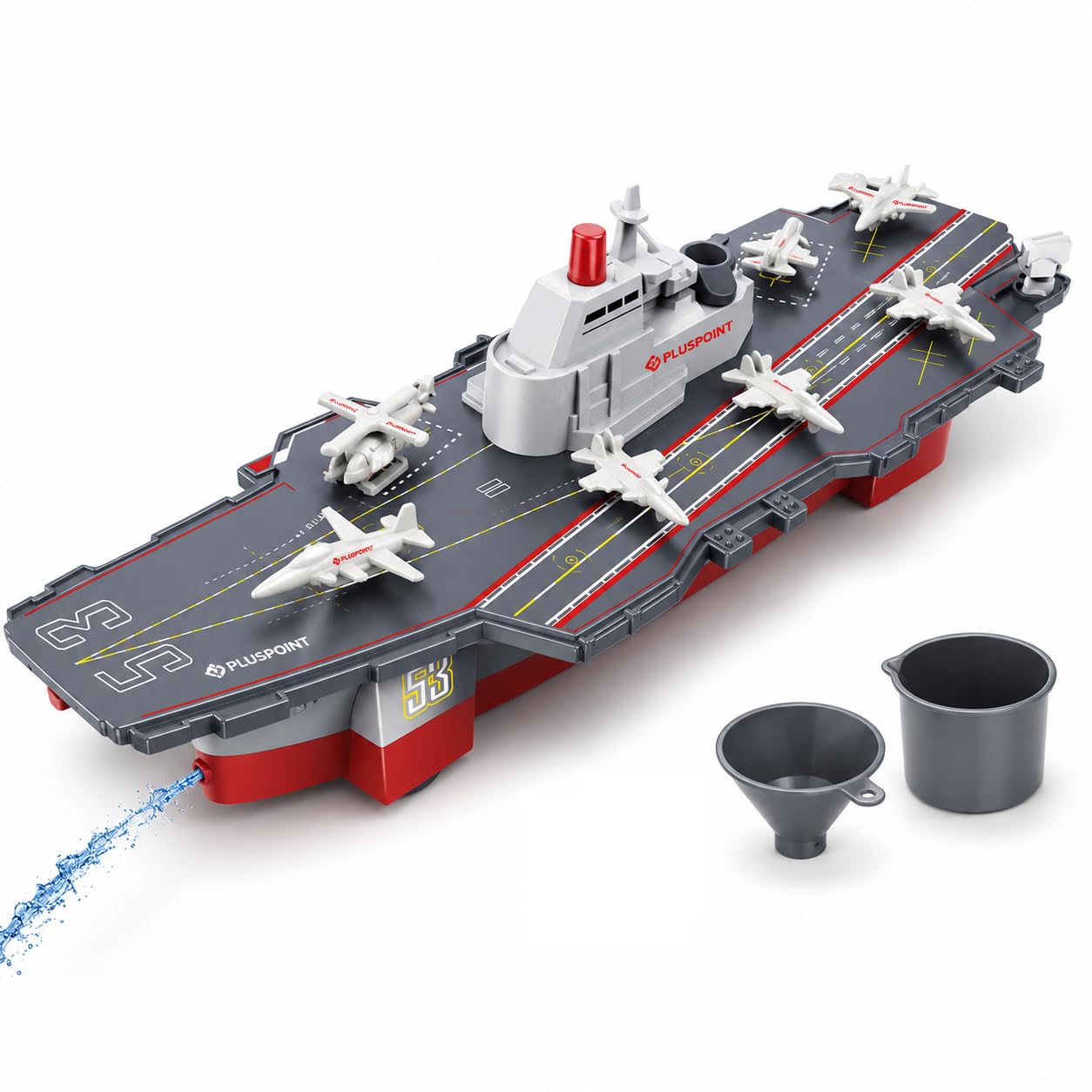 PLUSPOINT Big Aircraft Carrier Friction Powered Push n go with Water Spray Function Simulation Army Ship Warship Weapon Toy Military Vehicles Play Set Battleship Planes Fighter Jet-image-31