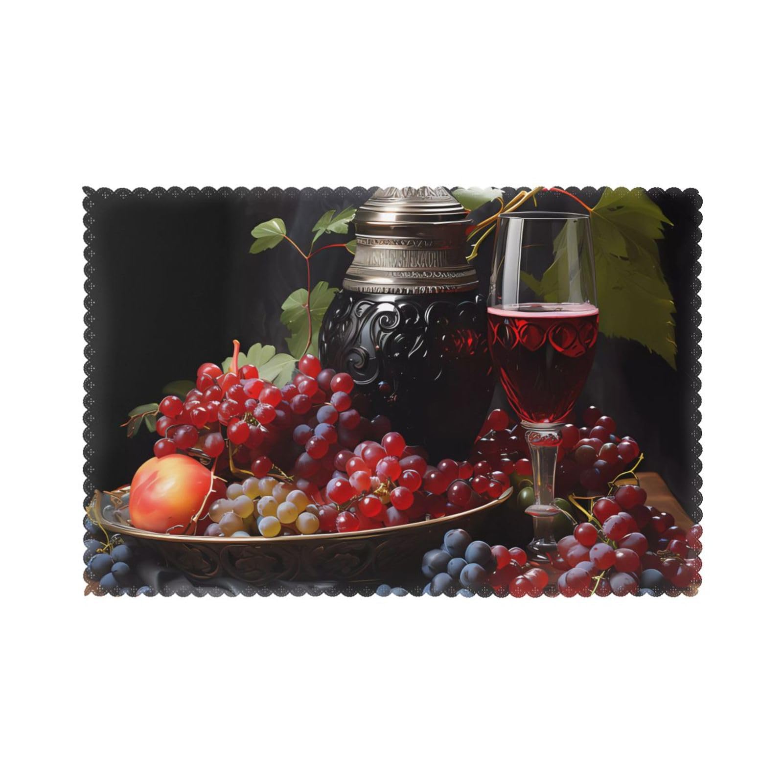 Grapes and Wine Placemat set of 6, oil-proof, washable, suitable for kitchen, restaurant, party, etc.