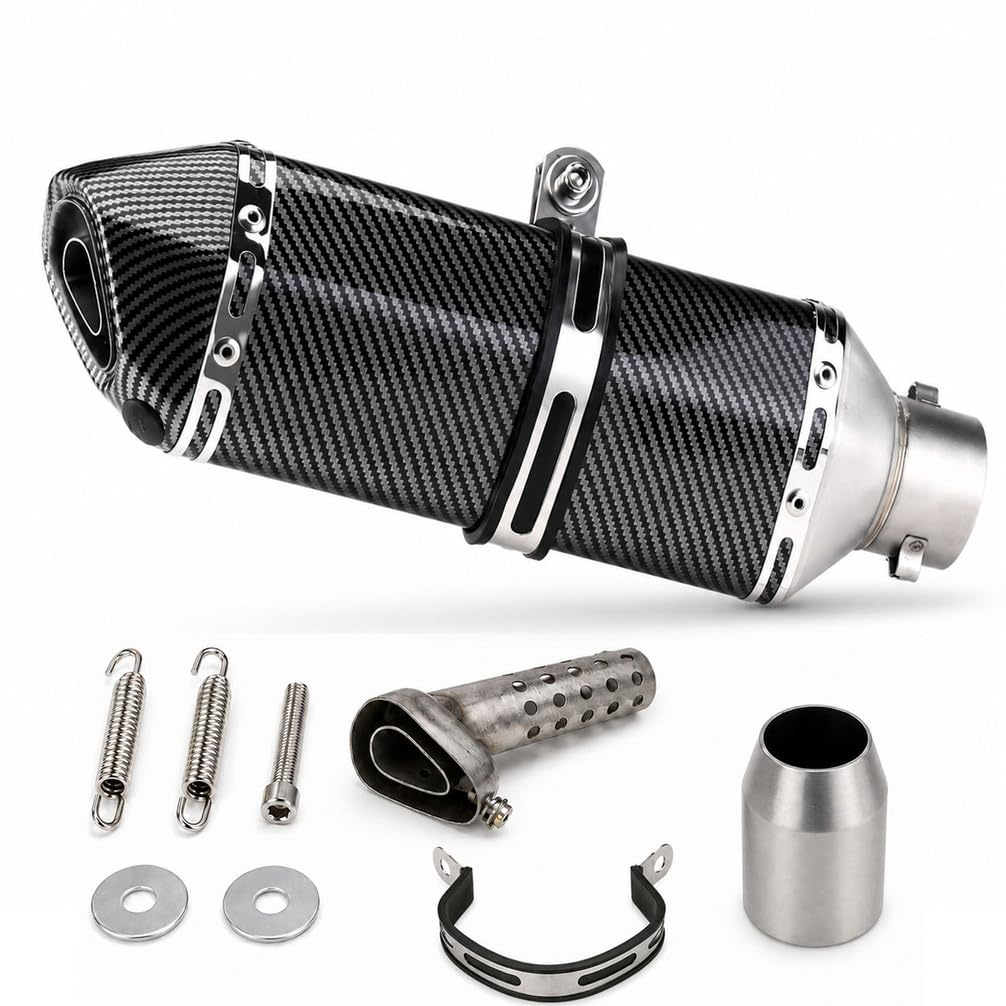 Silenciador de Escape Moto Universal Slip-On 38-51 mm | Kit Estilo Fibra de Carbono con DB Killer Extraíble , Cuerpo de Acero Inoxidable para Moto, Scooter, ATV y Quad