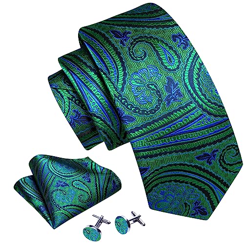 Image of Barry.Wang Men Tie Set Floral Paisley Silk Necktie Pocket Square Cufflinks Formal Wedding Party Business