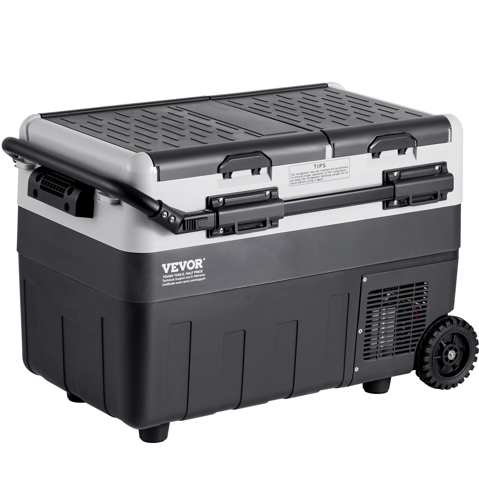 VEVOR X40K Refrigerator 42.3 Qt Dual Storage Zones Car Fridge, Electric Cooler with Telescopic Handle, Portable Freezer for Vehicle Camping Truck Van RV SUV Road Trip Travel, Black