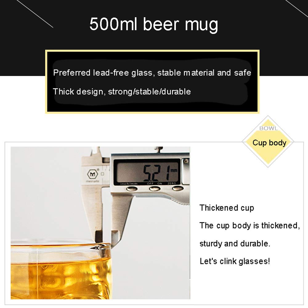 2 pcs di teschio di birra in vetro con manico - boccale di birra addensato,boccali di super personalità,tazza di succo addensato,per bar KTV boccale di birra in vetro di personalità creativa (500 ml)