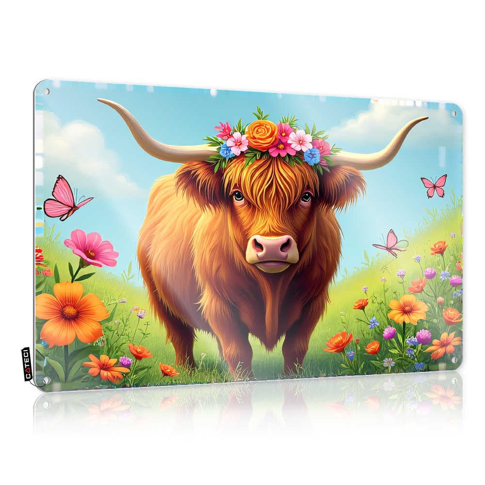 Fzfn Colour Highland Cow In A Flower Garden Decor Kitchen Decorations | Western Waterproof Decorative Wall Art(30X40cm)