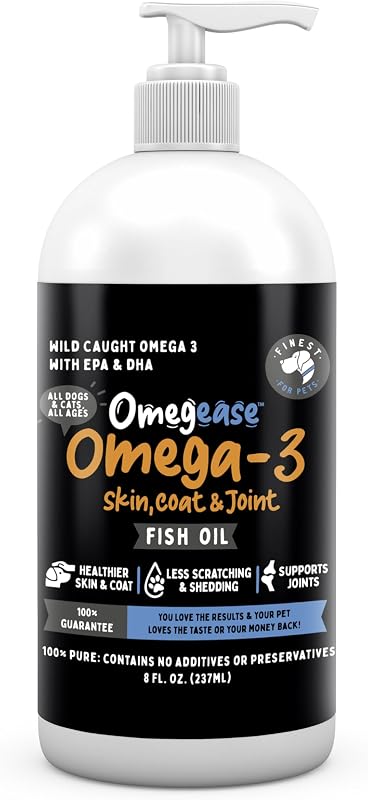 Suplemento de Óleo de Peixe para Cães e Gatos Omegease com EPA e DHA, 1.545 mg de Ômega 3 por Colher de Chá, 240 mL
