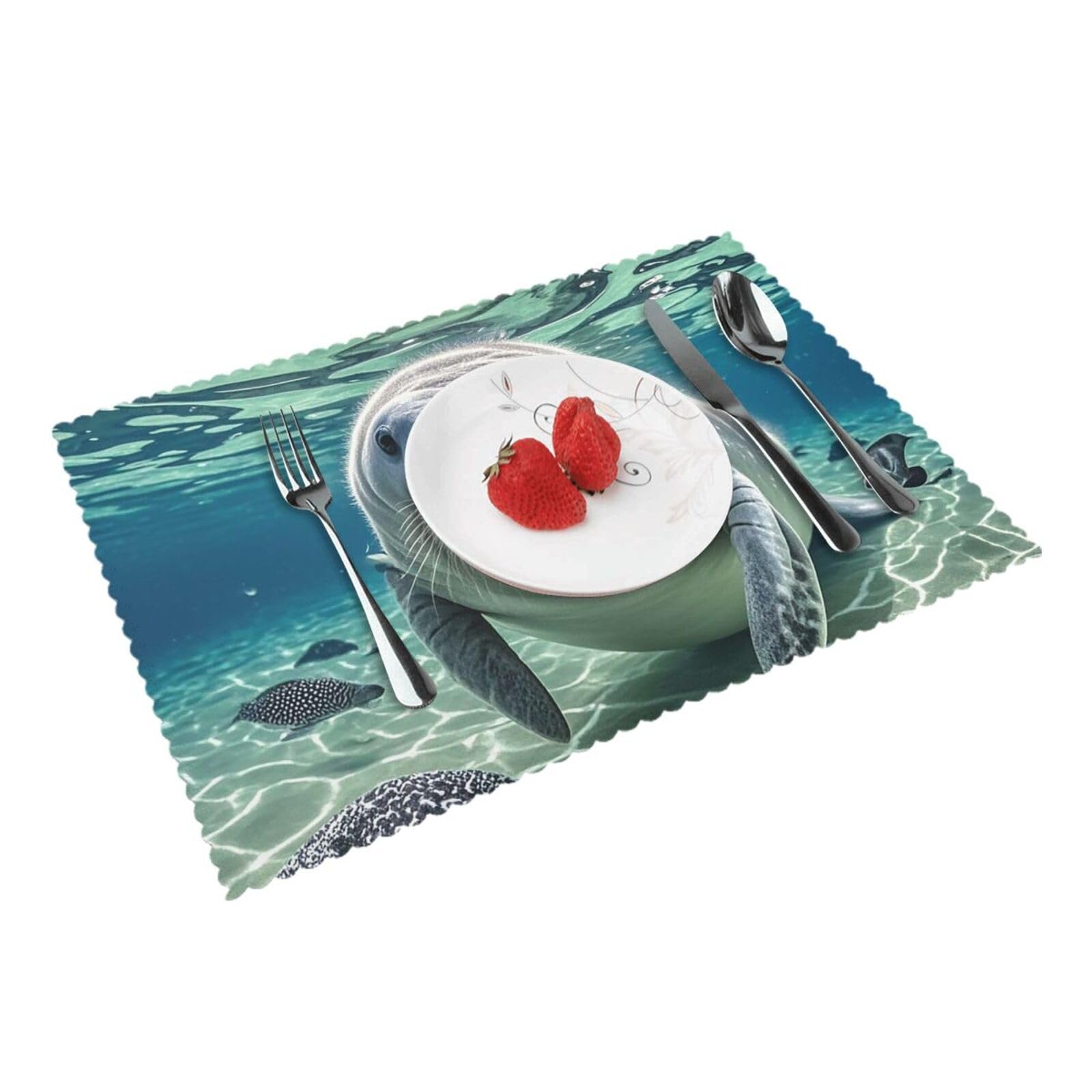 Placemats Set of 4 Heat Resistant Woven Place Mats for Dining Table Cute Sea Animal Manatee Placemats Washable Wipeable PVC Table Mats Indoor/Outdoor Place Mats for Party Kitchen Decor 30x45 cm