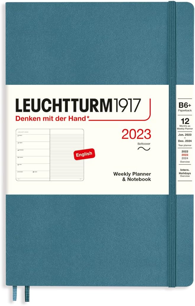 LEUCHTTURM1917 - Weekly Planner & Notebook Softcover Paperback (B6+) 2023, Stone Blue (Jan 1 - Dec 31, 2023)