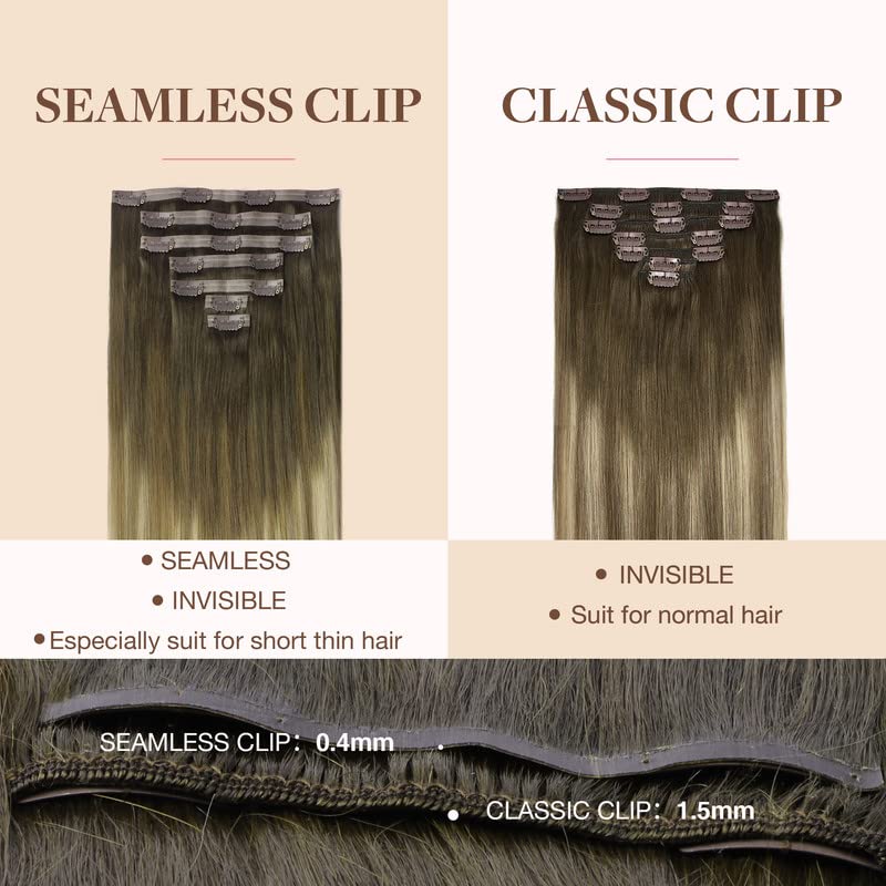 Image of GOO GOO Clip in Hair Extensions Real Human Hair, Remy Human Hair Extensions Clip ins for Women, Natural Human Hair, 18inch 110g 7Pcs, 3 /8 /613 Balayage Walnut Brown to Ash Brown and Bleach Blonde