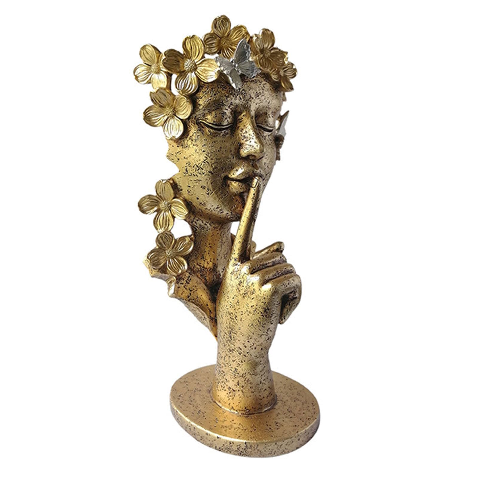 Estatua De Silencio Dorado, Escultura De Resina Con Rostro Creativo, Escultura De Pensador, DecoracióN De Escritorio Con EstanteríA Para El Hogar Y La Oficina De Arte Moderno,Gold