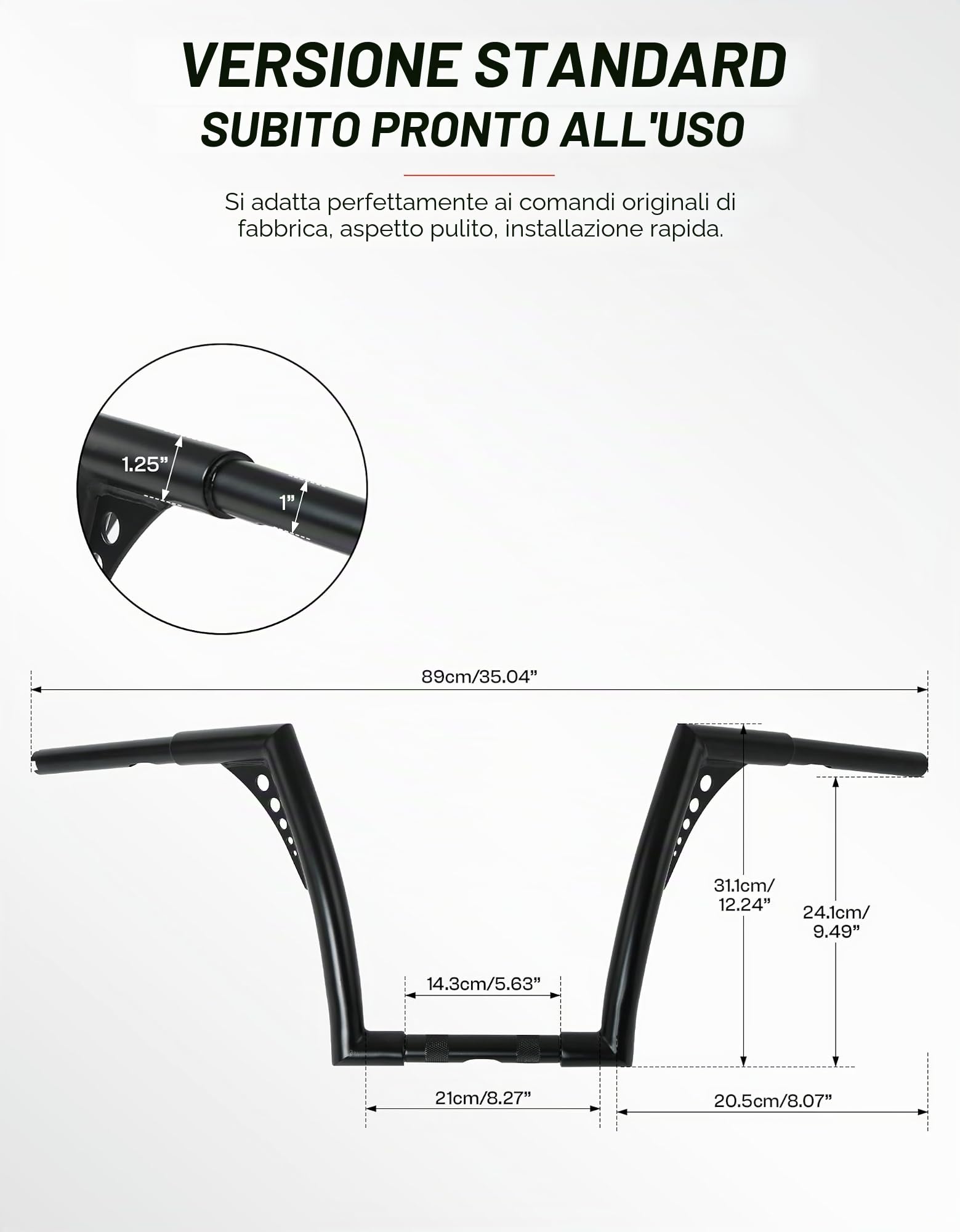 TCMT Ape Hangers manubrio 1-1/4" 12" adatto per Harley Road King Softail Slim Heritage Fat Boy Deluxe Deuce FLST FXST Sportster XL 883 1200 Dyna Super Glide Wide Glide Low Rider Fat Bob