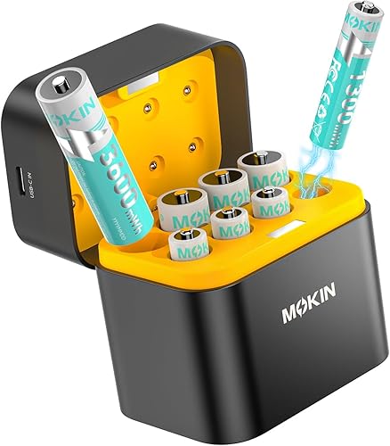 MOKiN 4 pilas AA y 4 AAA recargables de litio con cargador, paquete de 8 baterías dobles A de 1.5 V 3600 mWh y baterías triple A de 1300 mWh,