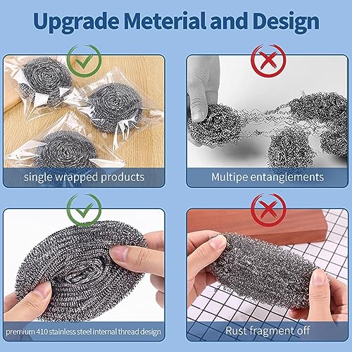 Image of Stainless Steel Scrubber Scrubbing Scouring Pad Sponges Clean Pot Pan and Steel Wool for Kitchen Bathroom (10Pcs Metal Scrubber)