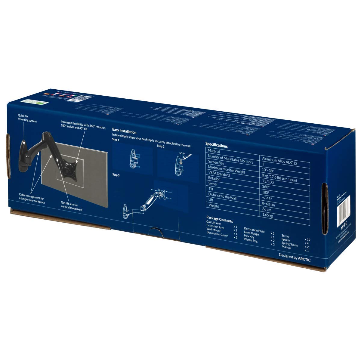 ARCTIC W1-3D - Supporto da Parete Estensibile per Monitor