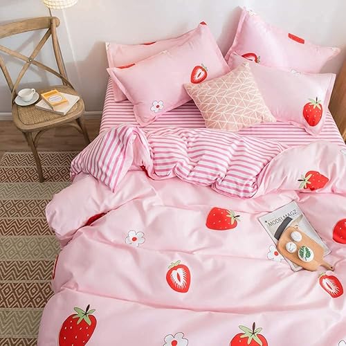 Miniatura 4 de Kawaii - Juego de ropa de cama color rosa fresa juego de funda de edredón reversible infantil para niñas decoración estilo Kawaii para la recámara