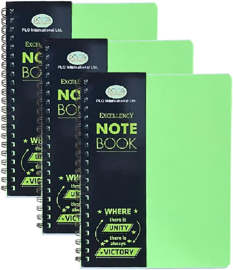 Eason Bros - 3 Pack Lined Poly cover Notebooks - Green A4 College Ruled Wirebound Writing Pads, 140 Pages, 68GSM Thick Paper Journals Spiral Books for School Office, Study & Note Taking
