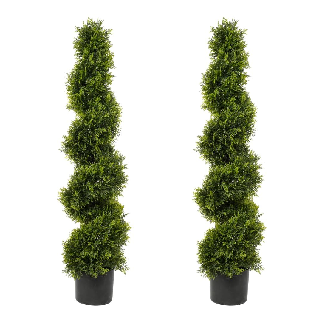 Best Artificial Pair of 120cm 4ft Cedar Conifer Spiral Topiary Trees **UV Fade Protected**