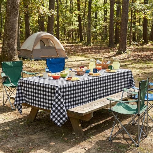 Image of sancua Checkered Vinyl Rectangle Tablecloth 54 x 78 Inch, 100% Waterproof Oil Proof Spill Proof PVC Plaid Table Cloth, Wipe Clean Buffalo Table Cover for Dining Tables Buffet Parties, Black and White