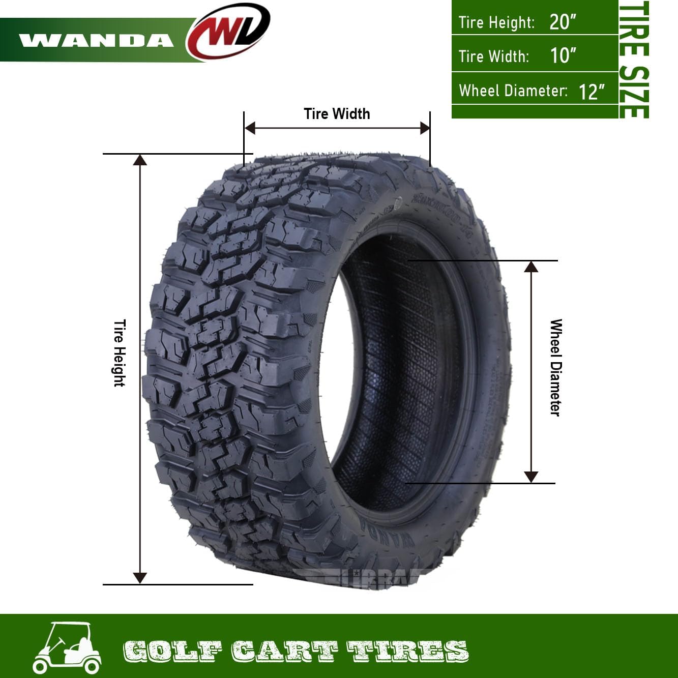 WANDA 20x10-12 All Terrain Golf Cart Tires 4 Ply 20x10X12-14055