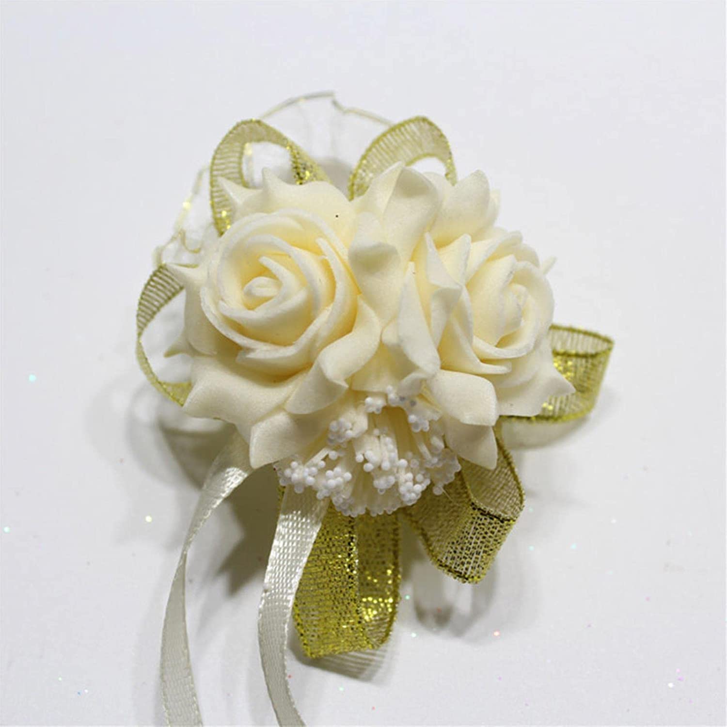 Fiori da Polso per Matrimoni, 1PC Schiuma Rosa Damigella d'Onore Polso Corsage Braccialetto Festa di Nozze Fiore Nuziale Nastro Polso(Style 15)