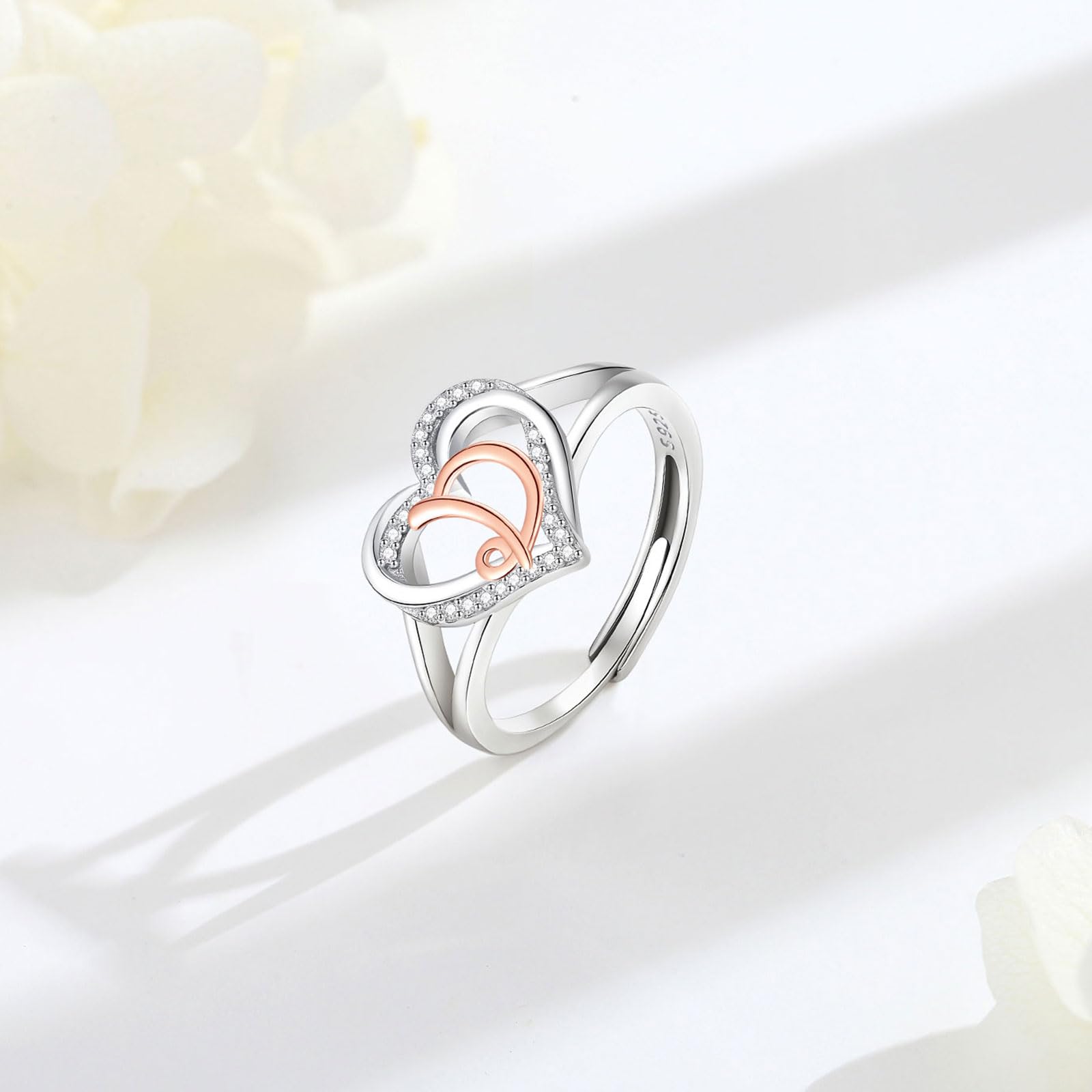 INFUSEU Anello Iniziali, Argento Sterling 925 Cuore Lettera Anelli Aperti Cuore Forma Nome Iniziale Alfabeto Dalla A-z Gioielli Personalizzati Regolabili Alfabetici Regali per Donne Ragazze