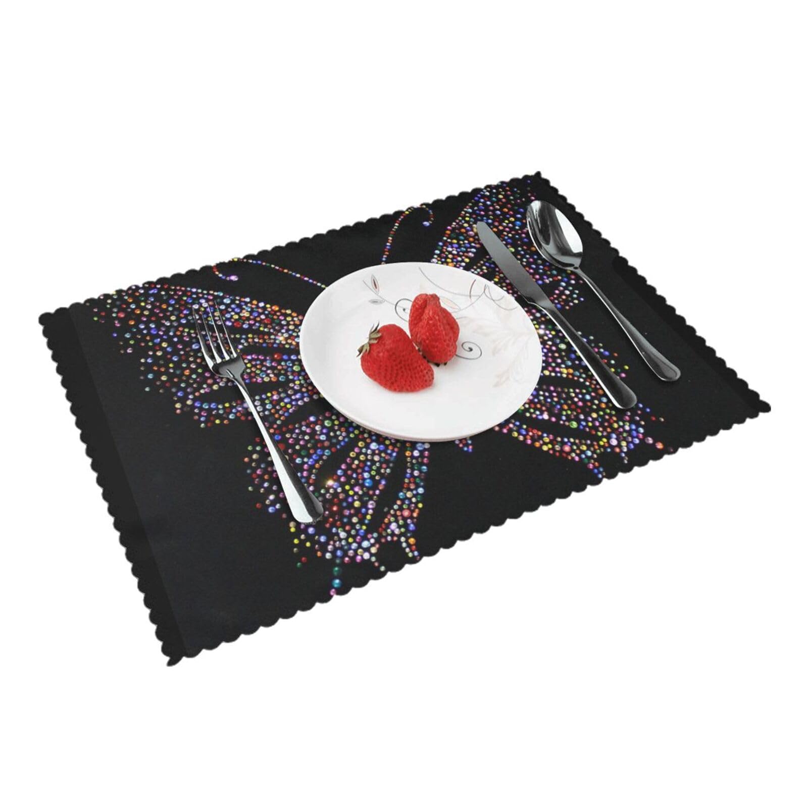 Rhinestone butterfly Printed Placemats Set of 4 PCS Washable Placemat for Kitchen Table Heat-resistant Table Mats 45x30 CM