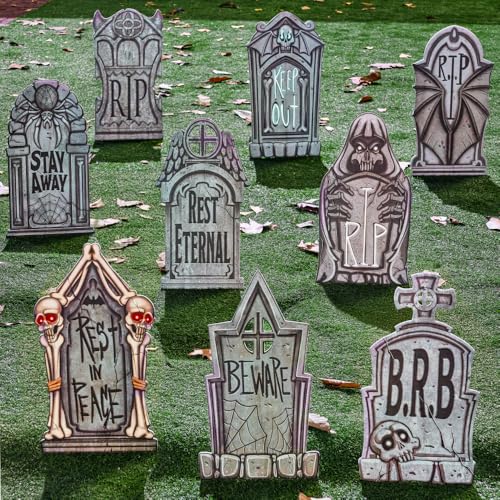 JOYIN 16" 9 Pcs Halloween Tombstones Decorations Outdoor Graveyard Decor, Yard Lawn Cemetery Plastic Headstones with 18 Metal Stakes for Halloween Indoor Prop Decorations, Party Decor Supplies の商品画像 6