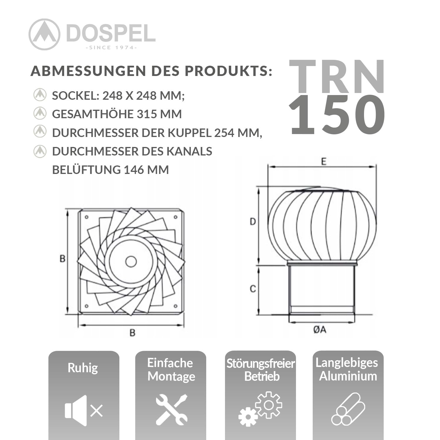 Dospel Turbo Kaminaufsatz Schornsteinaufsatz 150 200 drehbar Lüftungsaufsatz Turbomax (Ø150)