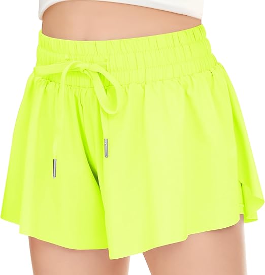 Girls Athletic Flowy Shorts with Pocket - 2 in 1 Butterfly Shorts for Teen Girls Youth Running Sports Spandex