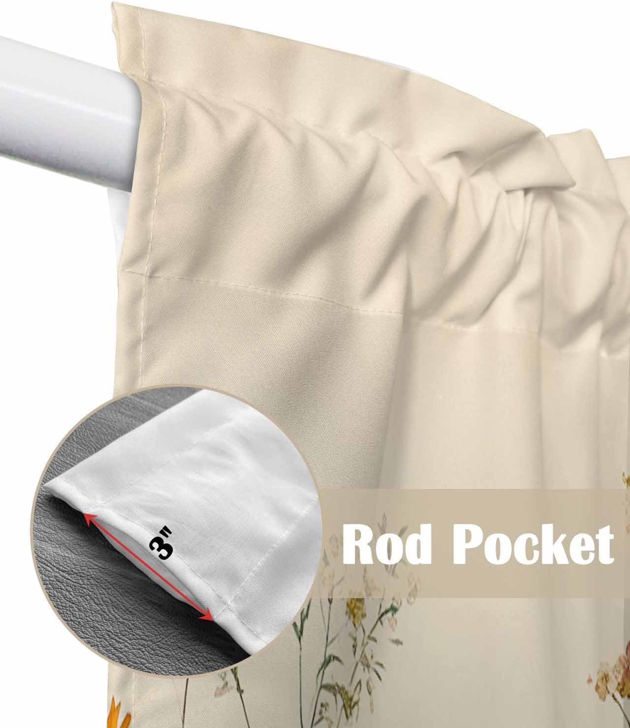 Spring Floral Swag Curtains for Living Room/Bedroom, Beige Watercolor Botanical Swag Kitchen Curtain Valances for Windows, Tier Topper Scalloped Curtain 2 Panels, 72" W x 63" L