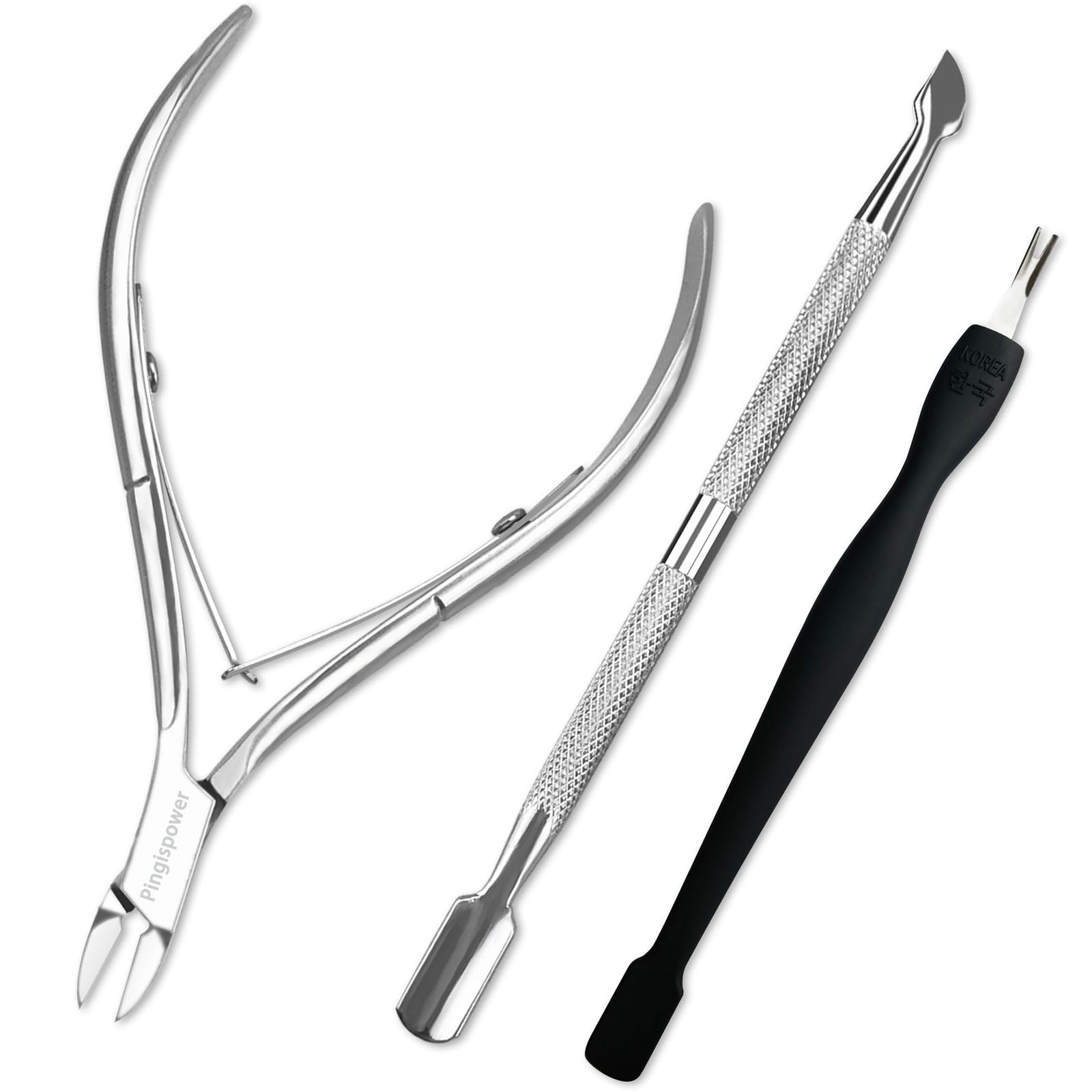 Pingispower Cuticle Trimmer with Cuticle Pusher Set, 3PCS Professional Cuticle Nippers Cutter and Cuticle Remover Tools