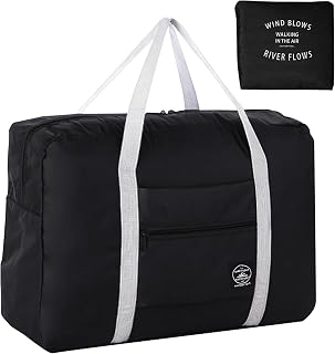 INVODA Travel Bag Carry on Luggage Foldable Duffel Bag Sports Gym Bag Weekender Overnight Bag Water Resistant Nylon Travel Duffel for Men Women (Black)