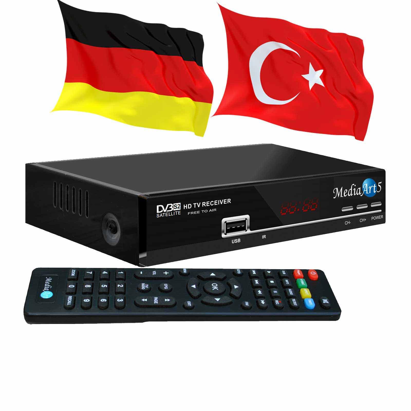 Türkische TV Full HDTV Sat Receiver MEDIAART-5 Full HD DVBS/S2 Astra + Türksat programmiert 2xUSB