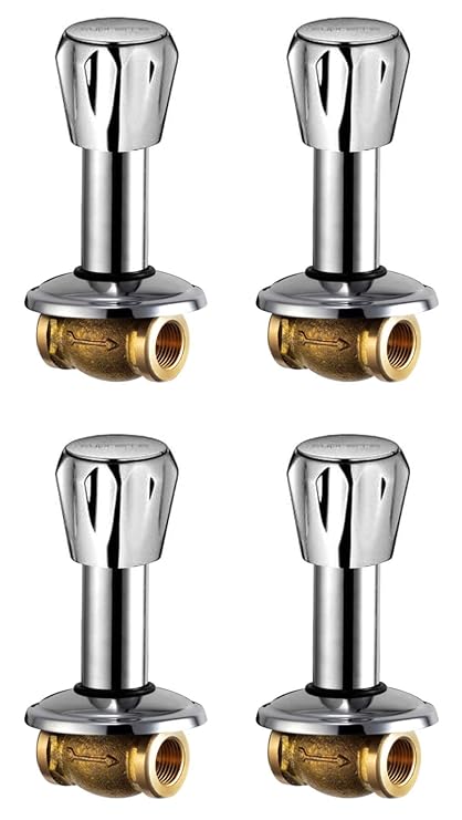 DRIZZLE Conty Brass Concealed 20 MM Stop Cock Quarter Turn Bathroom Tap (3/4 Inch, Silver, Chrome Finish, 4-Pieces)