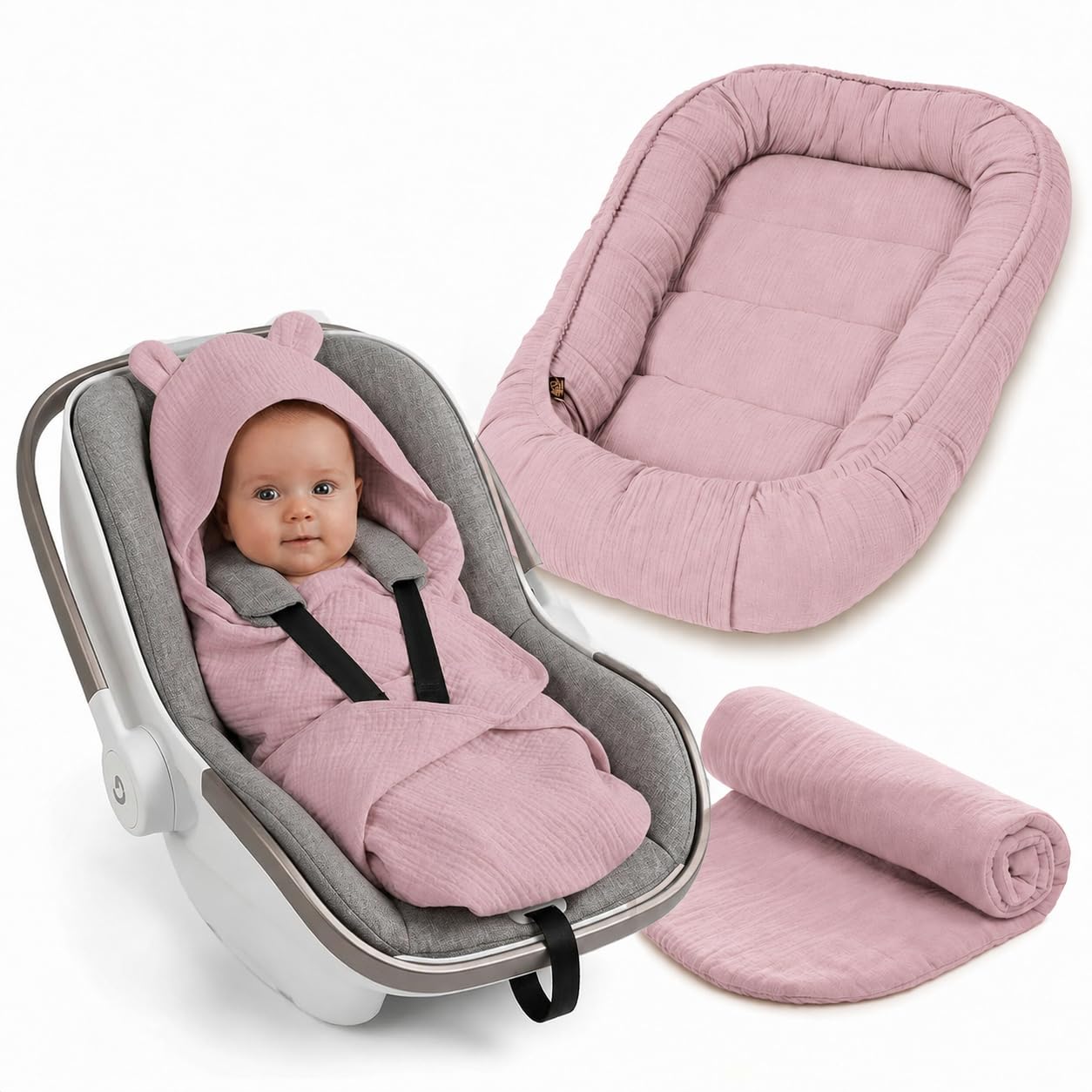 PaLulli 3-TLG. Babynest 100x60 cm & Einschlagdecke 80x80 cm für Babyschale