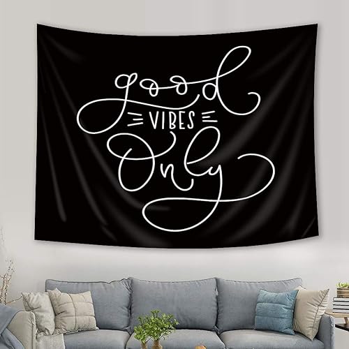 SVBright Good Vibes Only - Tapiz de pared de tela para dormitorio, 51 pulgadas de alto x 59 pulgadas de ancho, color negro, simple, estético,