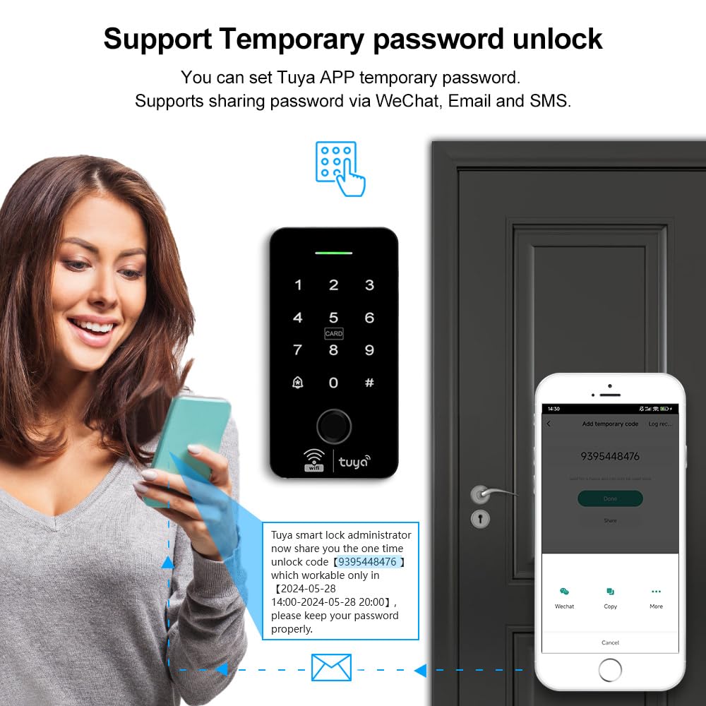 Sistemi di sicurezza Wifi Tuya Unolock Sistema di sicurezza di controllo accessi IP68 Tastiera impermeabile con alimentazione DC 12V, interruttore porta, 180Kg/350lbs Chiusura magnetica