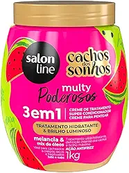 Salon Line, Creme de Tratamento 3 em 1, Multy Poderosos, Cachos dos Sonhos, Melancia e Mix de Óleos, Vegano - Para Cabelos Cacheados e Crespos, 1kg