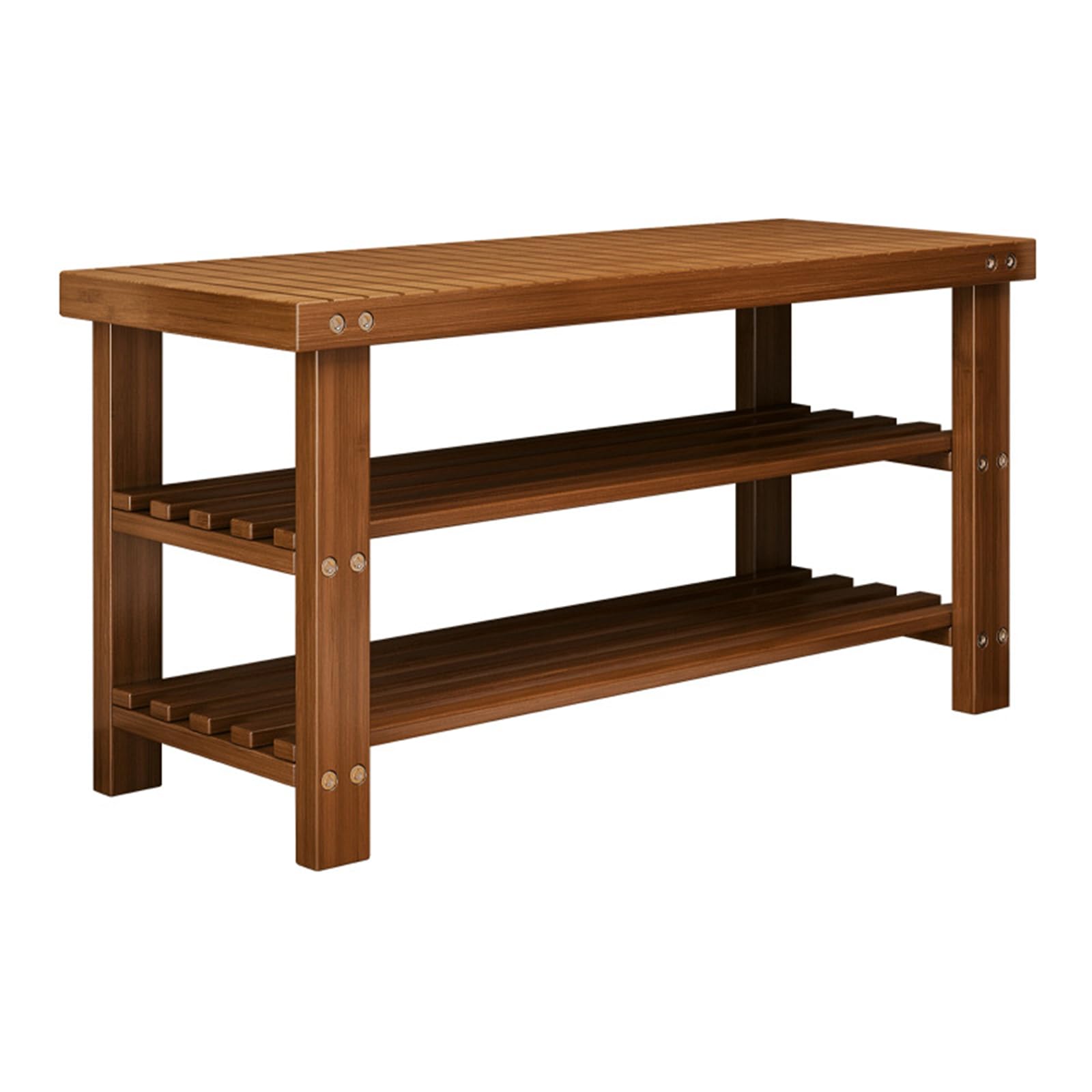 GDMDPTE 3-Tier Bamboo Shoe Rack nizer Compact Entryway Bench with 100kg Capacity Ideal for Hallway Bathroom & Living Room - Walnut Finish 70cm/27.6in