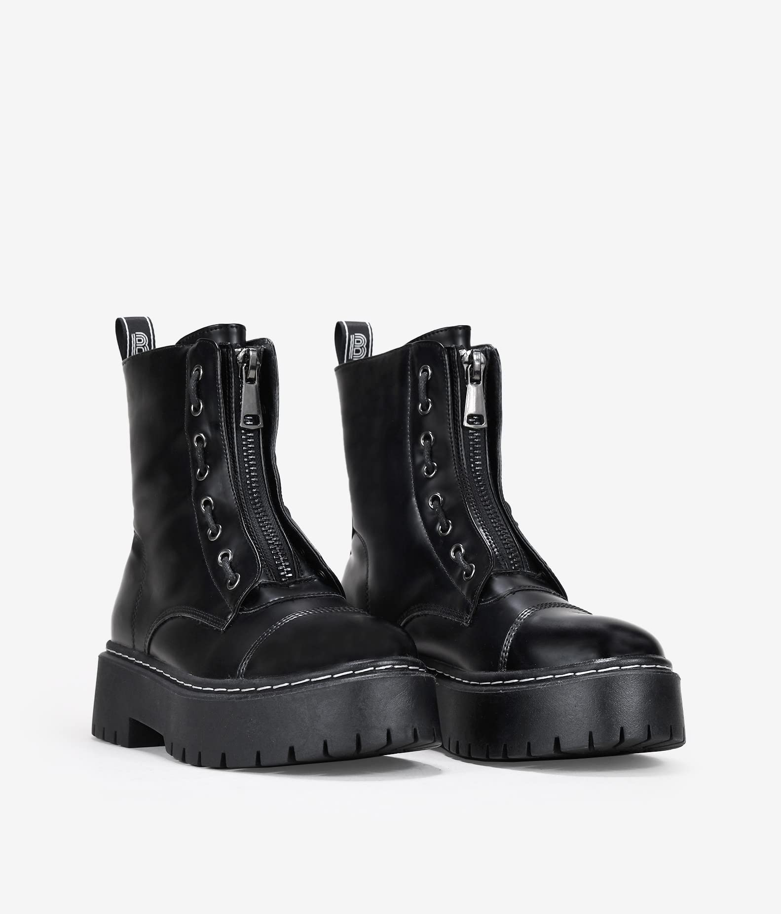 BOSANOVA Stivali militari stile punk con plateau dentata e lacci fino alla parte superiore. Chiusura con cerniera. Scarpe da donna