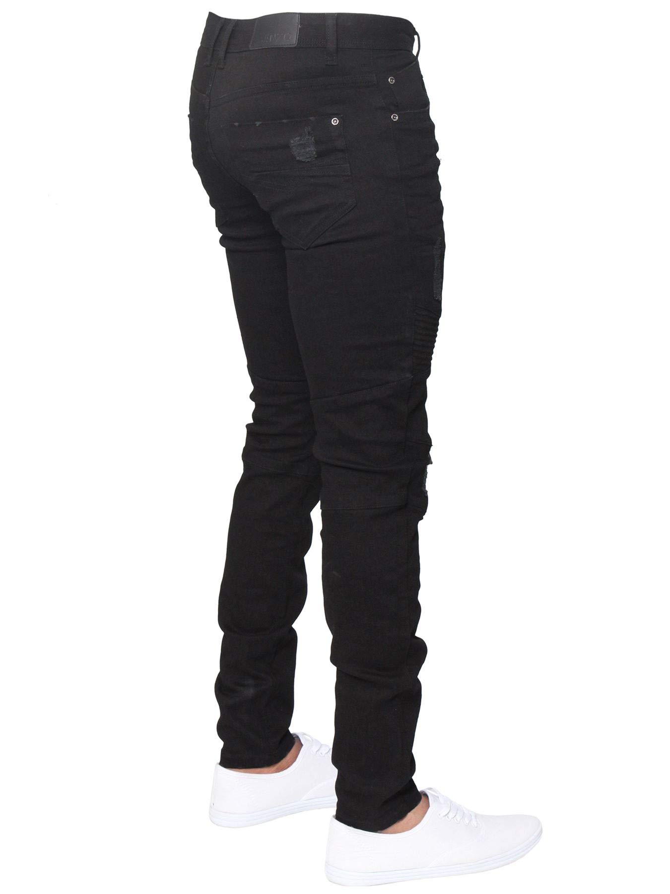 Enzo Herren-Jeans, super Enge Passform, Stretch, zerrissene Biker-Denim-Hose, alle Taillenbeine