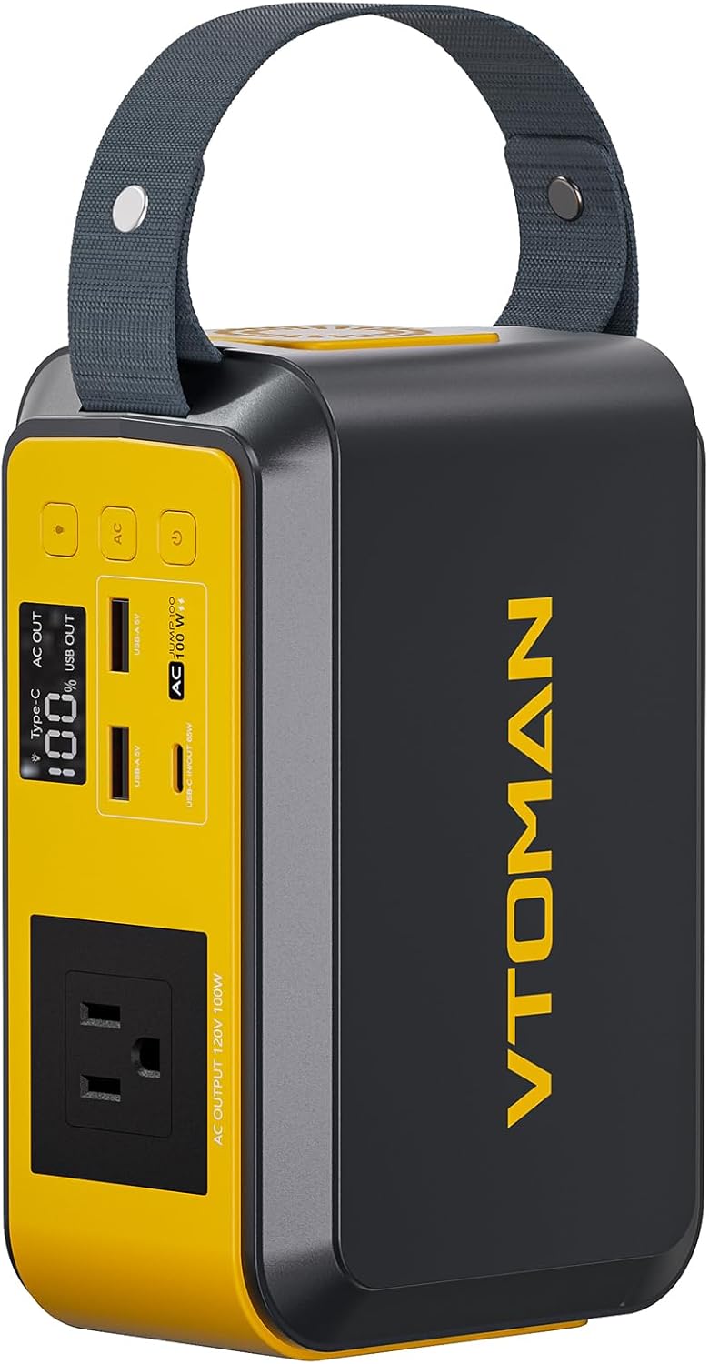 VTOMAN Jump100 88.8Wh Portable Power Station LiFePO4 Battery Solar Generator Power Bank with 100W AC Outlet, LED Light, PD 60W USB-C Fast Charging for Notebooks Mobile Phones Camera Tablets, Camping