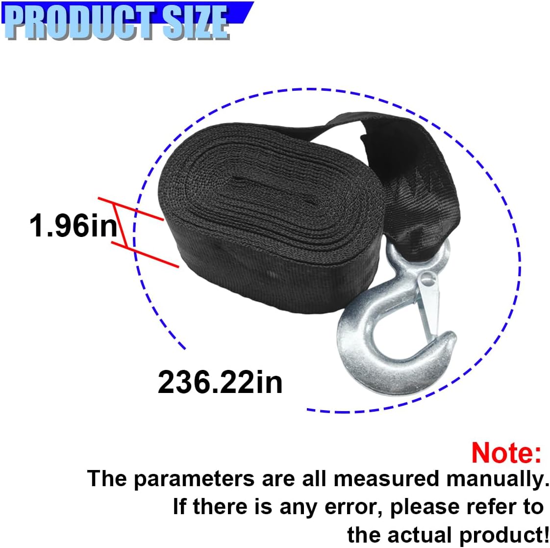 Trailer Winch Strap, 2" x 20' Heavy Duty 10000 lbs Car Tow Rope with Safety Snap Hook, Universal Auto Emergency Towing Strap Replacement for Trucks, SUVs, Boats (Black)