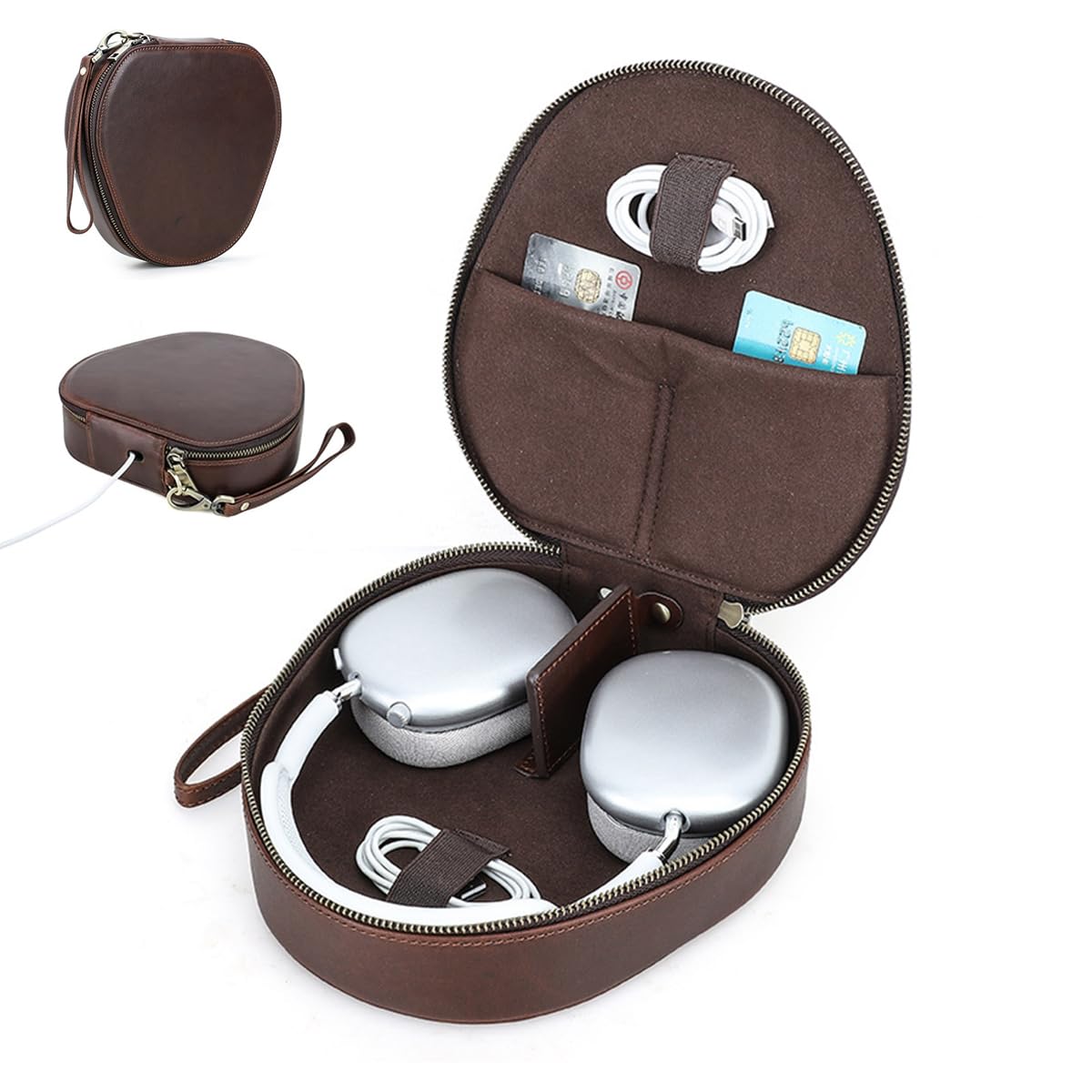 Etui z prawdziwej skóry do AirPods Max, pokrowiec ochronny na przenośne bezprzewodowe słuchawki, skórzany futerał podróżny