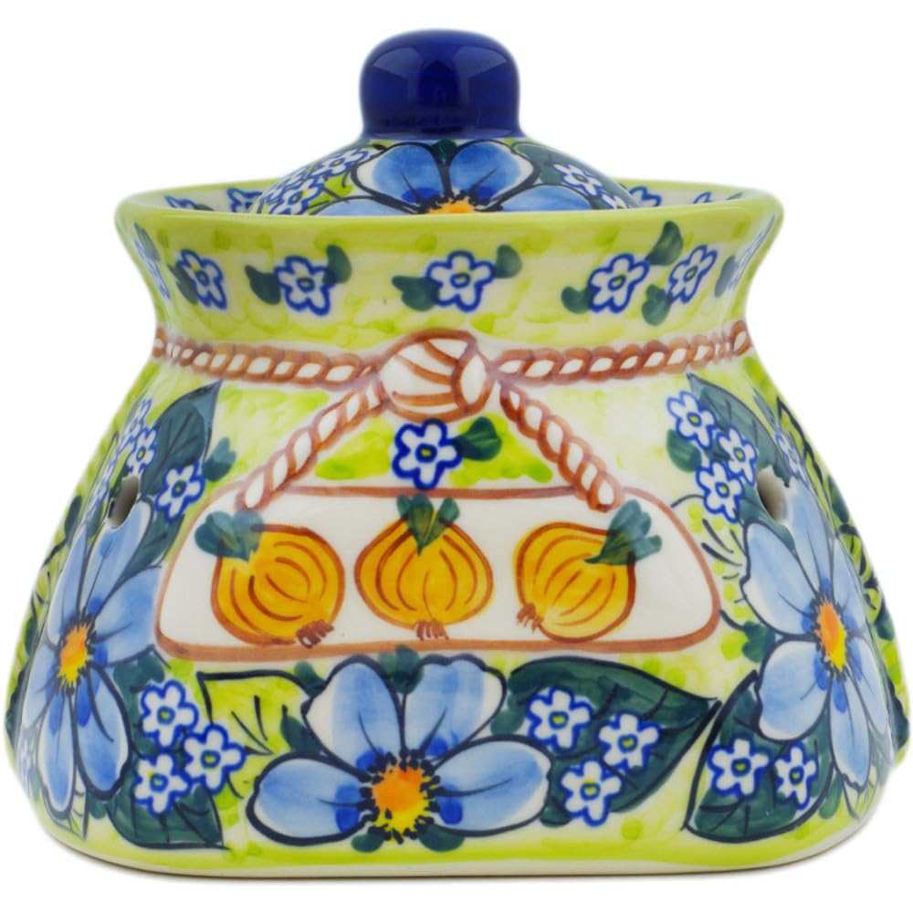 Authentic Polish Pottery Garlic and Onion Jar Signature UNIKAT in Beautiful Dream Design Handmade in Boles?awiec Poland + Certificate of Authenticity