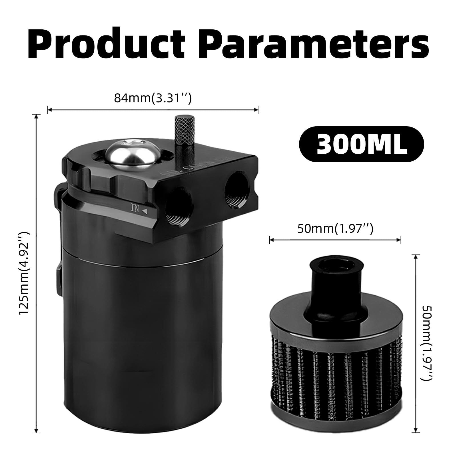 Serbatoio per Auto in Alluminio, Kit Universale Serbatoio del Serbatoio per Auto, 300ml Decanter Vapori Olio con Filtro a Cono, Tubo Flessibile e Altri Accessori (Nero)