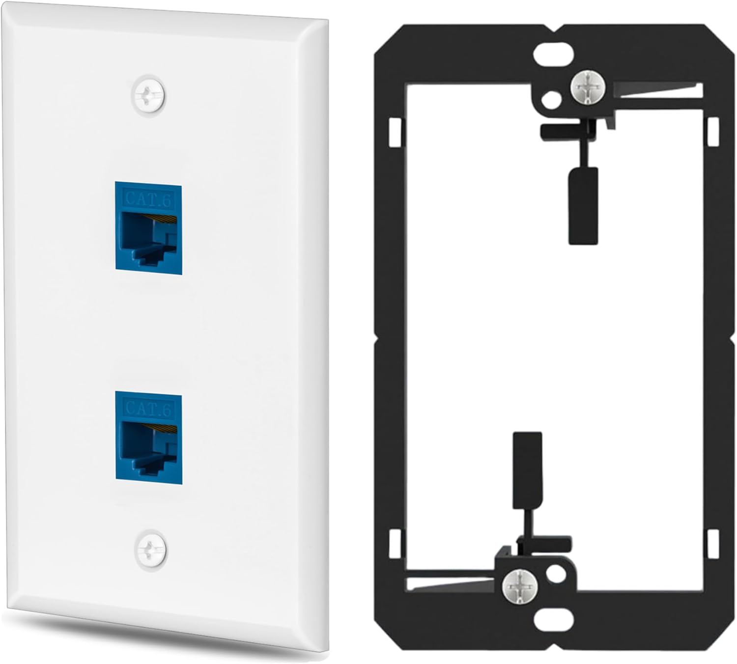 1 Pairs Ethernet Wall Plate Cat6 2 Port Keystone Jack Wall Plate with RJ45 Coupler Outlet Connector and Single Gang Low Voltage Mounting Bracket
