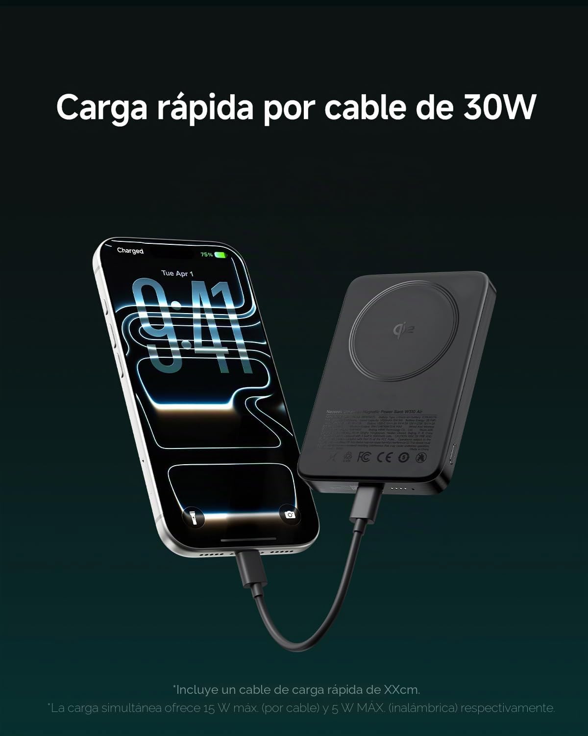 Qi2 15W Power Bank Magnético 10000mAh, Batería Externa Carga Rápida PD 30W, Cargador Portátil Inalámbrico Magsafe Compatible con iPhone 17 Pro MAX Air/16/15/14/13/12