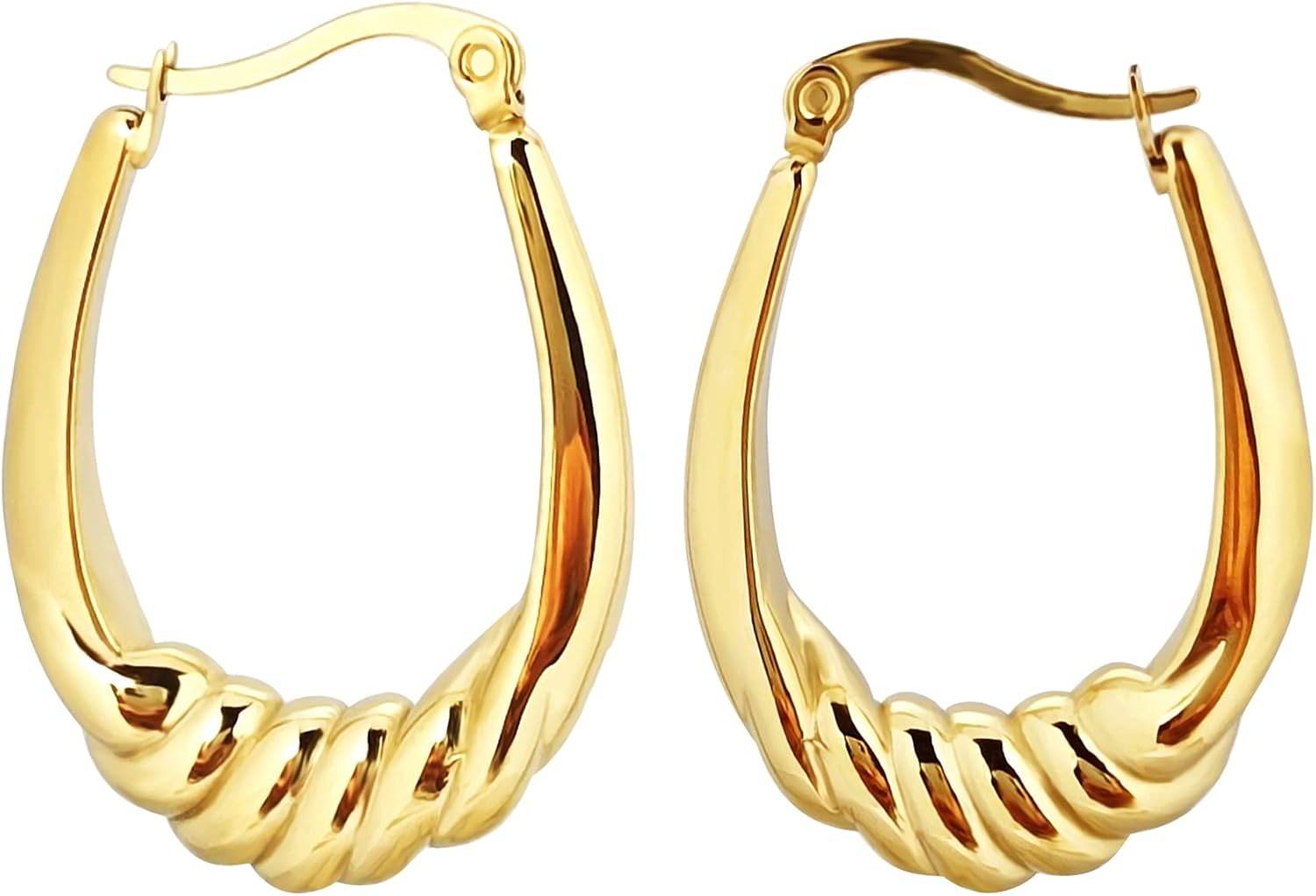 Hoop Earring for Women Hypoallergenic Stainless Steel Gold Hoop Dangle Earrings for Women 18K Gold Plated Stud Earring Chunky Twisted Hoop Gift for Women - Image 8